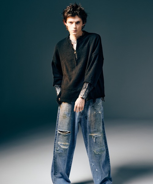 glamb(グラム)の「Damage Glitter Knit / ダメージグリッターニット(ニット/セーター・メンズ・レッド/ブラック・S/M/L)」の10枚目の写真