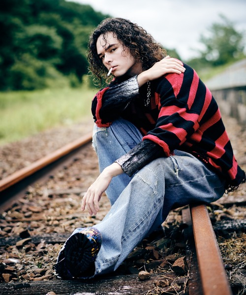 glamb(グラム)の「Damage Glitter Knit / ダメージグリッターニット(ニット/セーター・メンズ・レッド/ブラック・S/M/L)」の14枚目の写真