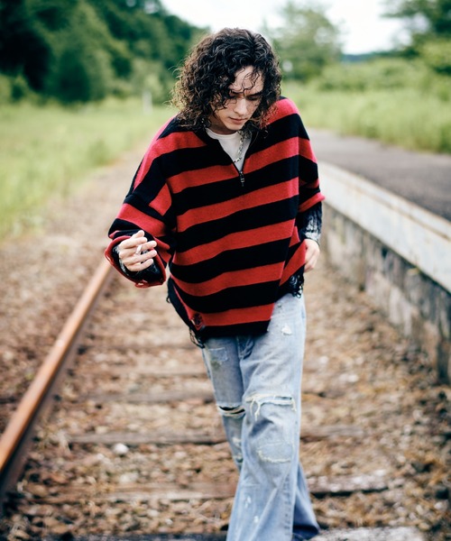 glamb(グラム)の「Damage Glitter Knit / ダメージグリッターニット(ニット/セーター・メンズ・レッド/ブラック・S/M/L)」の16枚目の写真