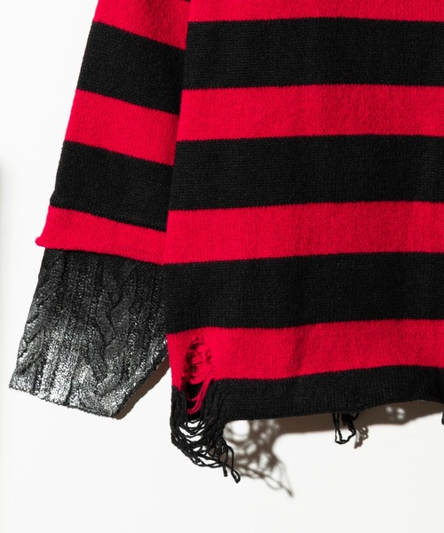 glamb(グラム)の「Damage Glitter Knit / ダメージグリッターニット(ニット/セーター・メンズ・レッド/ブラック・S/M/L)」の18枚目の写真