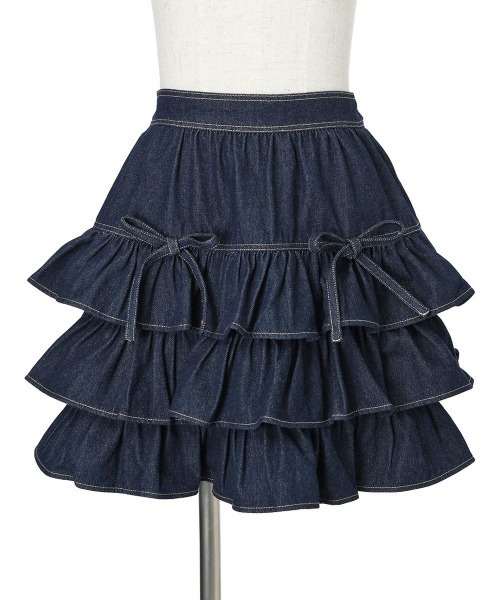 F i.n.t(フィント)の「ダブルリボンフリルデニムミニスカート/fint フィント(スカート・レディース・インディゴブルー/ブラウン・FREE)」の8枚目の写真
