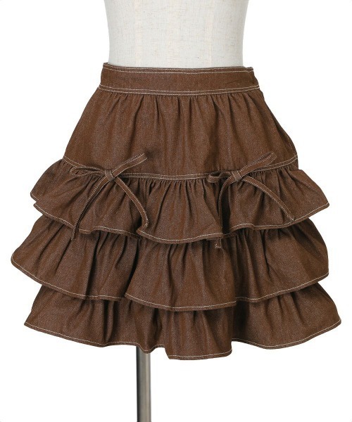 F i.n.t(フィント)の「ダブルリボンフリルデニムミニスカート/fint フィント(スカート・レディース・インディゴブルー/ブラウン・FREE)」の9枚目の写真