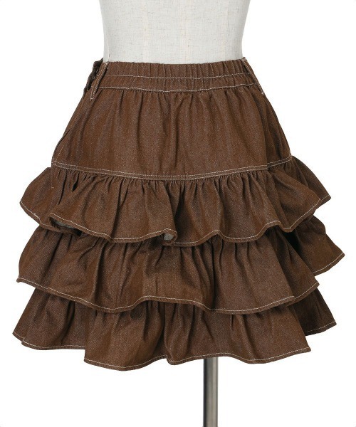 F i.n.t(フィント)の「ダブルリボンフリルデニムミニスカート/fint フィント(スカート・レディース・インディゴブルー/ブラウン・FREE)」の10枚目の写真