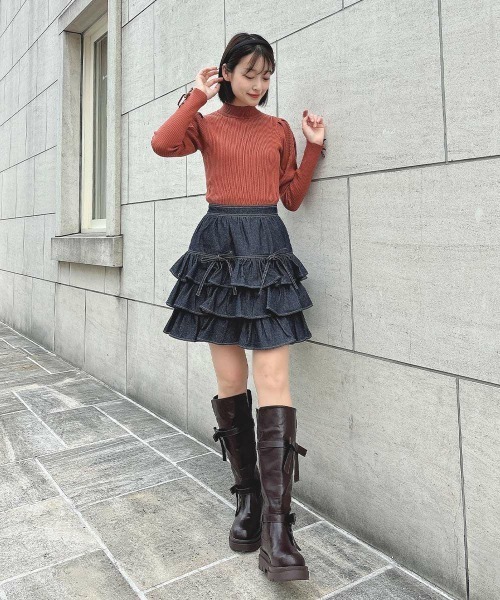 F i.n.t(フィント)の「ダブルリボンフリルデニムミニスカート/fint フィント(スカート・レディース・インディゴブルー/ブラウン・FREE)」の20枚目の写真