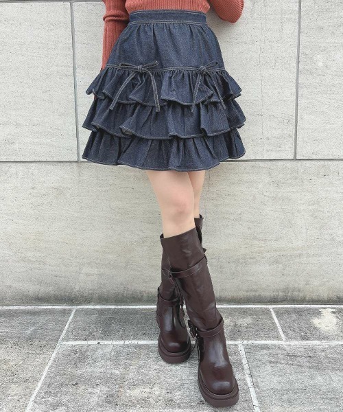 F i.n.t(フィント)の「ダブルリボンフリルデニムミニスカート/fint フィント(スカート・レディース・インディゴブルー/ブラウン・FREE)」の21枚目の写真