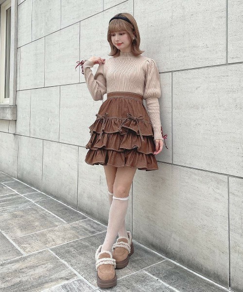 F i.n.t(フィント)の「ダブルリボンフリルデニムミニスカート/fint フィント(スカート・レディース・インディゴブルー/ブラウン・FREE)」の22枚目の写真