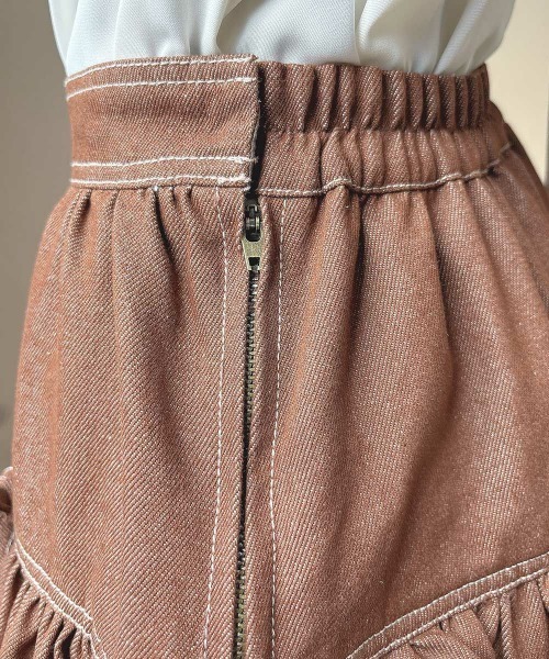 F i.n.t(フィント)の「ダブルリボンフリルデニムミニスカート/fint フィント(スカート・レディース・インディゴブルー/ブラウン・FREE)」の7枚目の写真