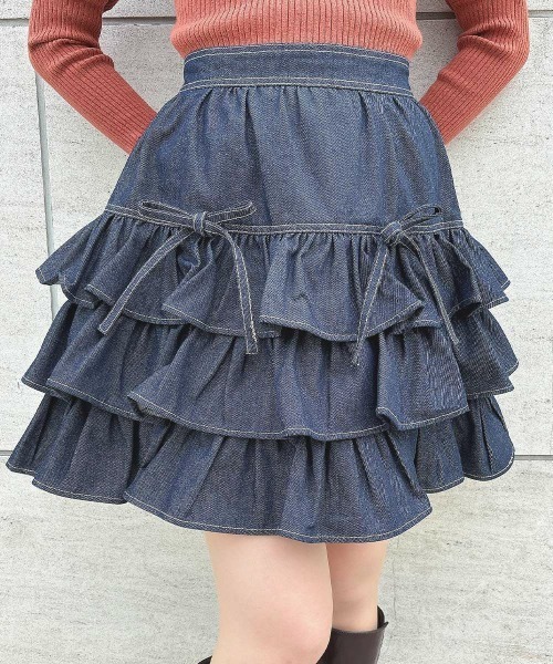 F i.n.t(フィント)の「ダブルリボンフリルデニムミニスカート/fint フィント(スカート・レディース・インディゴブルー/ブラウン・FREE)」の19枚目の写真