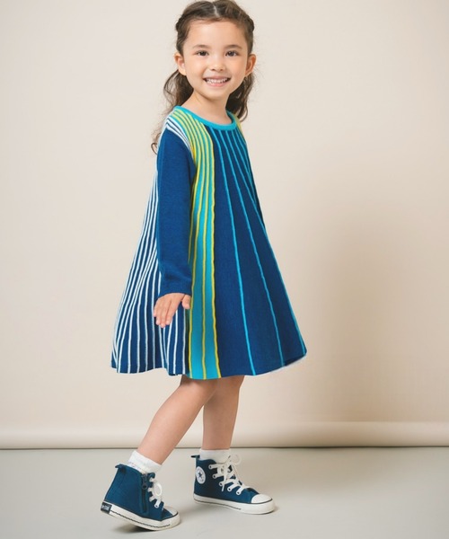 ami amie（アミアミ）の「マルチカラーストライプＡラインワンピース（ワンピース・キッズ・ベージュ/サックスブルー・115cm/130cm/100cm）」の2枚目の写真