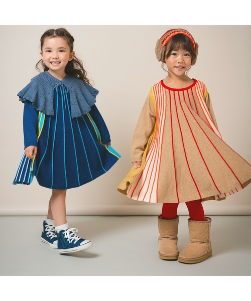 ami amie（アミアミ）の「マルチカラーストライプＡラインワンピース（ワンピース・キッズ・ベージュ/サックスブルー・115cm/130cm/100cm）」の6枚目の写真