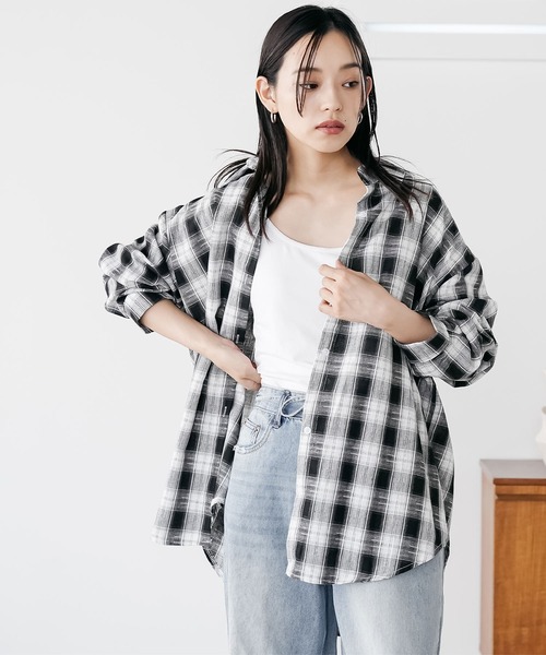 mili an deni（ミリアンデニ）の「オーバーサイズチェックシャツ（シャツ/ブラウス・レディース・ブラック/ブラウン・M）」の16枚目の写真