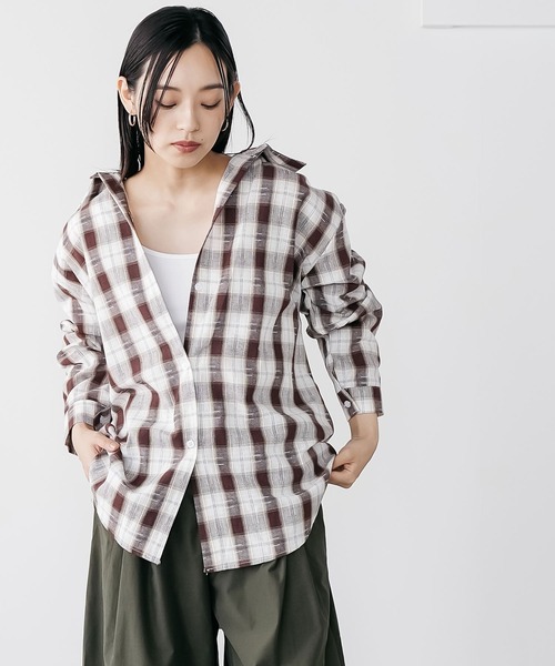 mili an deni（ミリアンデニ）の「オーバーサイズチェックシャツ（シャツ/ブラウス・レディース・ブラック/ブラウン・M）」の12枚目の写真