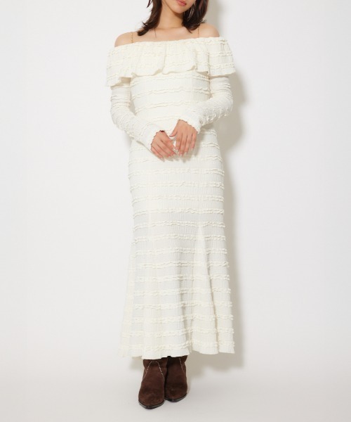rienda(リエンダ)の「レースカットオフショルワンピース 春服 秋服 冬服(ワンピース・レディース・ライトブルー/ホワイト/ブラック・FREE)」の2枚目の写真