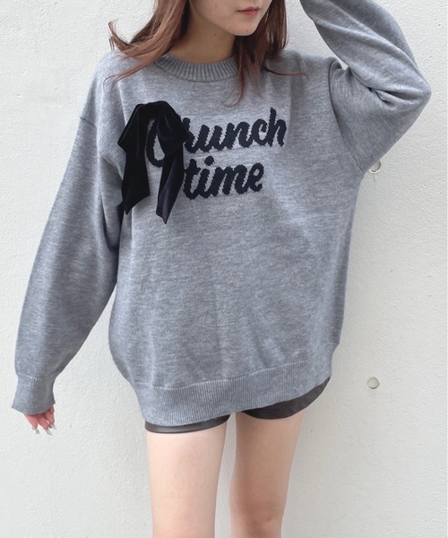 one way（ワンウェイ）の「リボンロゴジャガードニット（ニット/セーター・レディース・レッド/ネイビー/ホワイト/グレー・FREE）」の3枚目の写真