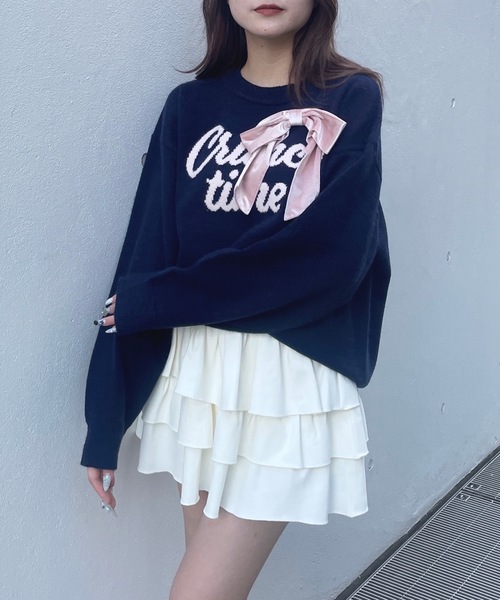 one way（ワンウェイ）の「リボンロゴジャガードニット（ニット/セーター・レディース・レッド/ネイビー/ホワイト/グレー・FREE）」の8枚目の写真