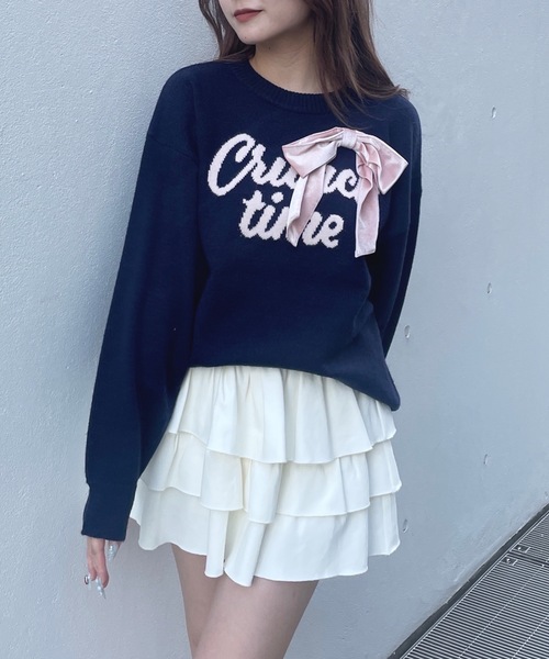 one way（ワンウェイ）の「リボンロゴジャガードニット（ニット/セーター・レディース・レッド/ネイビー/ホワイト/グレー・FREE）」の9枚目の写真