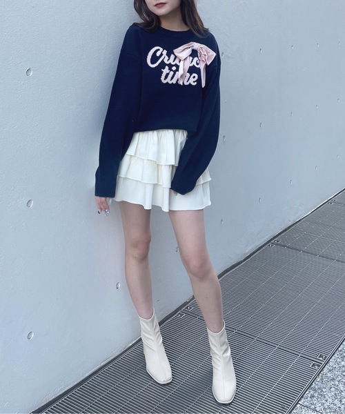 one way（ワンウェイ）の「リボンロゴジャガードニット（ニット/セーター・レディース・レッド/ネイビー/ホワイト/グレー・FREE）」の10枚目の写真