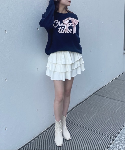 one way（ワンウェイ）の「リボンロゴジャガードニット（ニット/セーター・レディース・レッド/ネイビー/ホワイト/グレー・FREE）」の12枚目の写真