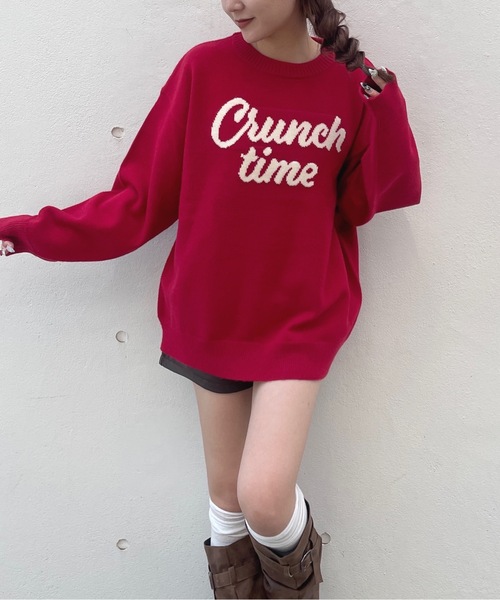 one way（ワンウェイ）の「リボンロゴジャガードニット（ニット/セーター・レディース・レッド/ネイビー/ホワイト/グレー・FREE）」の17枚目の写真