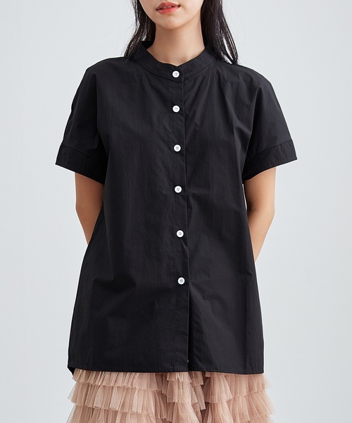 Lace Ladies(レースレディース)の「バンドカラー 前開き 半袖 ベーシック シャツ(シャツ/ブラウス・レディース・ネイビー/ホワイト/ブラック/アイボリー・S/FREE)」の5枚目の写真