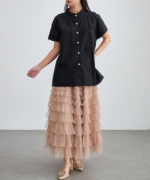 Lace Ladies(レースレディース)の「バンドカラー 前開き 半袖 ベーシック シャツ(シャツ/ブラウス・レディース・ネイビー/ホワイト/ブラック/アイボリー・S/FREE)」の7枚目の写真