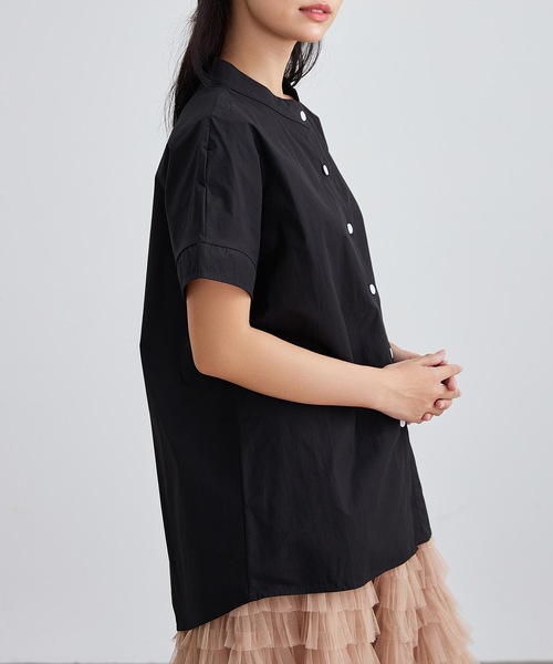 Lace Ladies(レースレディース)の「バンドカラー 前開き 半袖 ベーシック シャツ(シャツ/ブラウス・レディース・ネイビー/ホワイト/ブラック/アイボリー・S/FREE)」の8枚目の写真