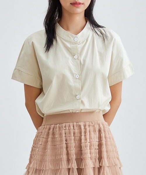 Lace Ladies(レースレディース)の「バンドカラー 前開き 半袖 ベーシック シャツ(シャツ/ブラウス・レディース・ネイビー/ホワイト/ブラック/アイボリー・S/FREE)」の9枚目の写真