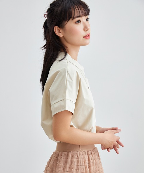 Lace Ladies(レースレディース)の「バンドカラー 前開き 半袖 ベーシック シャツ(シャツ/ブラウス・レディース・ネイビー/ホワイト/ブラック/アイボリー・S/FREE)」の10枚目の写真