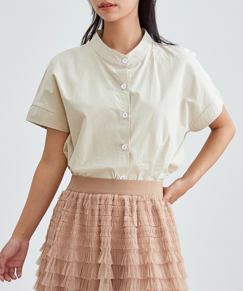 Lace Ladies(レースレディース)の「バンドカラー 前開き 半袖 ベーシック シャツ(シャツ/ブラウス・レディース・ネイビー/ホワイト/ブラック/アイボリー・S/FREE)」の11枚目の写真