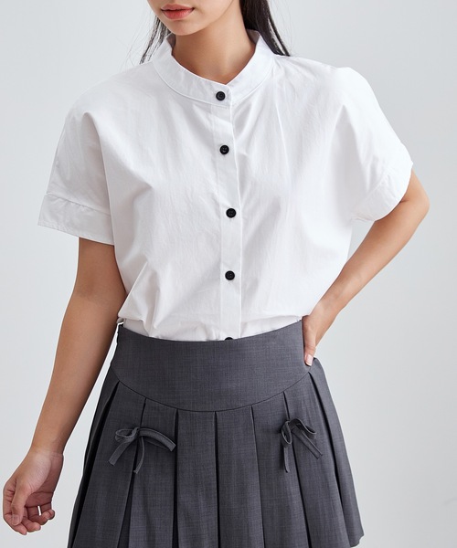 Lace Ladies(レースレディース)の「バンドカラー 前開き 半袖 ベーシック シャツ(シャツ/ブラウス・レディース・ネイビー/ホワイト/ブラック/アイボリー・S/FREE)」の14枚目の写真