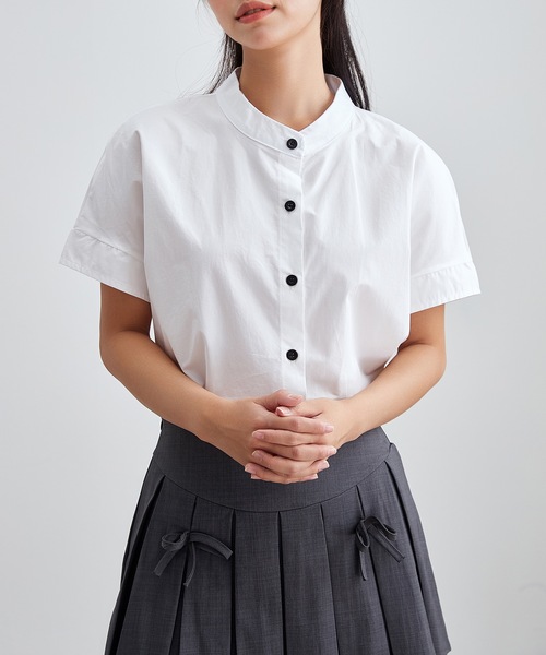 Lace Ladies(レースレディース)の「バンドカラー 前開き 半袖 ベーシック シャツ(シャツ/ブラウス・レディース・ネイビー/ホワイト/ブラック/アイボリー・S/FREE)」の16枚目の写真