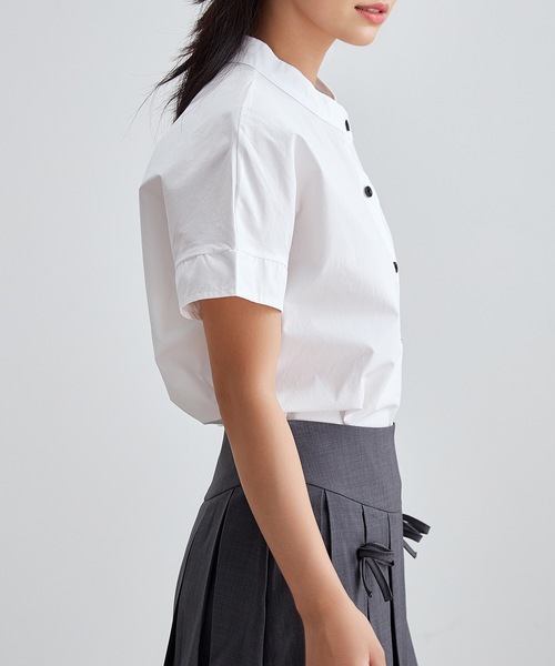 Lace Ladies(レースレディース)の「バンドカラー 前開き 半袖 ベーシック シャツ(シャツ/ブラウス・レディース・ネイビー/ホワイト/ブラック/アイボリー・S/FREE)」の17枚目の写真