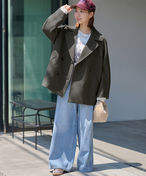 美品✨今季完売品✨rerum 尾州wool ピーコート WEB限定》［25AW新作］尾州ウールショートPコート（ピーコート