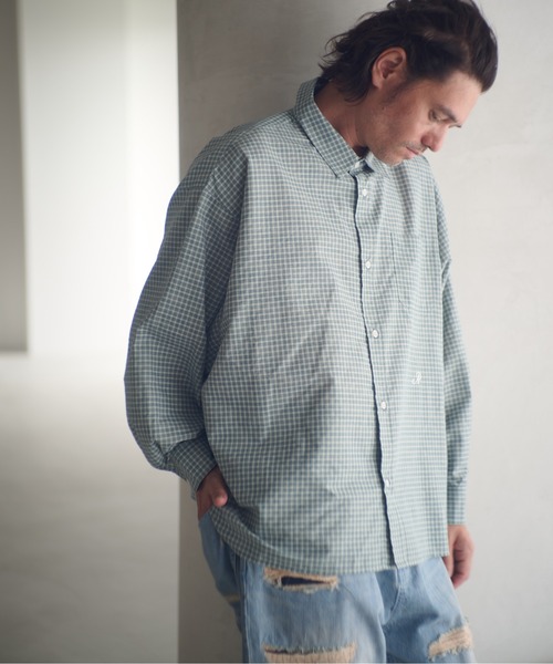 ADAM PATEK(アダムパテック)の「ADAMPATEK/small check wide shirt/スモールチェック刺繍入りワイドボックスシャツ(AP2525008)(シャツ/ブラウス・レディース・グリーン/ブラック・1/2)」の21枚目の写真