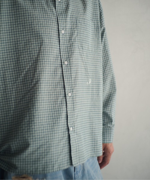 ADAM PATEK(アダムパテック)の「ADAMPATEK/small check wide shirt/スモールチェック刺繍入りワイドボックスシャツ(AP2525008)(シャツ/ブラウス・レディース・グリーン/ブラック・1/2)」の6枚目の写真