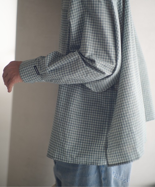 ADAM PATEK(アダムパテック)の「ADAMPATEK/small check wide shirt/スモールチェック刺繍入りワイドボックスシャツ(AP2525008)(シャツ/ブラウス・レディース・グリーン/ブラック・1/2)」の5枚目の写真