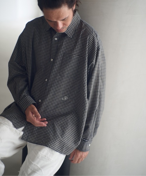 ADAM PATEK(アダムパテック)の「ADAMPATEK/small check wide shirt/スモールチェック刺繍入りワイドボックスシャツ(AP2525008)(シャツ/ブラウス・レディース・グリーン/ブラック・1/2)」の13枚目の写真