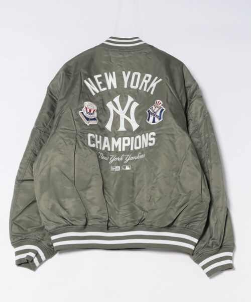 NEW ERA(ニューエラ)の「NEW ERA/ニューエラ AP MLB NYLON JP ジャケット 14745642/14745643(スタジャン・メンズ・グリーン/グレー・L/XL/M)」の3枚目の写真