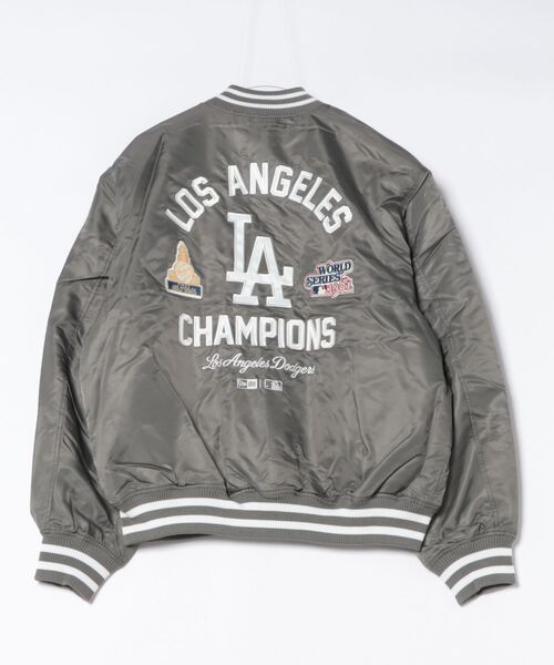 NEW ERA(ニューエラ)の「NEW ERA/ニューエラ AP MLB NYLON JP ジャケット 14745642/14745643(スタジャン・メンズ・グリーン/グレー・L/XL/M)」の5枚目の写真