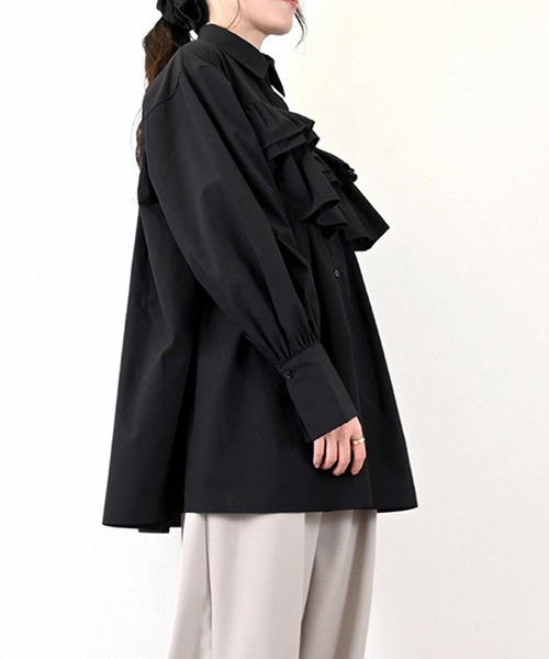 STYLEBLOCK（スタイルブロック）の「ブロードフリルチュニックブラウス（シャツ/ブラウス・レディース・ブラウン/チャコールグレー/ブラック・M）」の6枚目の写真