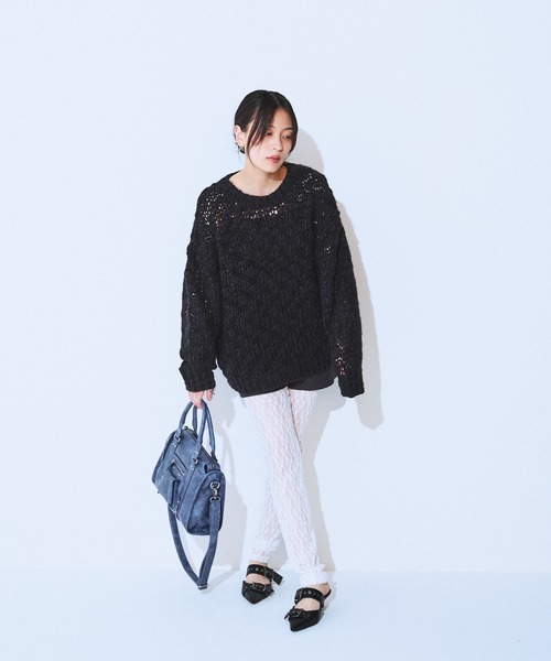 JEANASIS（ジーナシス）の「1.5G BIGスラブプルオーバー/603864（ニット/セーター・レディース・オフホワイト/ブラック・FREE）」の12枚目の写真