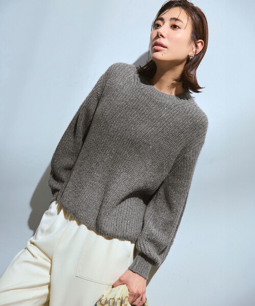 セール】【洗える】スパンコールバルキー クロップド ニット（ニット