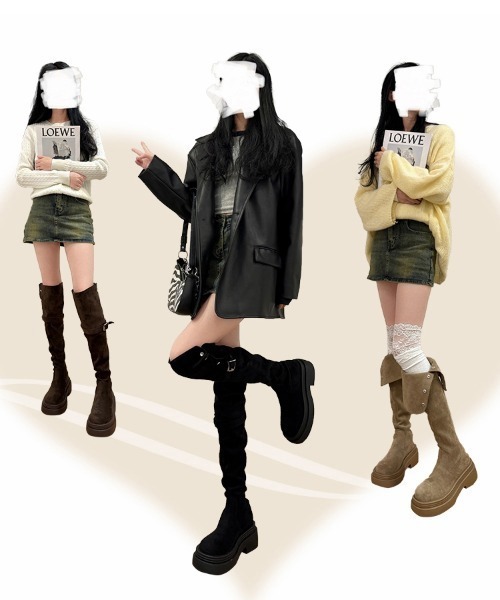 gossip!ロサンゼルス(ゴシップロサンゼルス)の「スエード ボリュームトラックソールロングブーツ Y2K 厚 美脚 秋冬 2WAY(ブーツ・レディース・ダークブラウン/ベージュ/ブラック・S/M/XL/L)」の17枚目の写真
