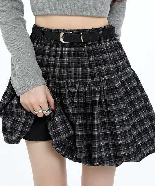 Nia（ニア）の「Nia(ニア)/【ベルト付属】チェック柄バルーンスカート（スカート・レディース・ブラック/ブラウン/ネイビー・SMALL/MEDIUM）」の9枚目の写真