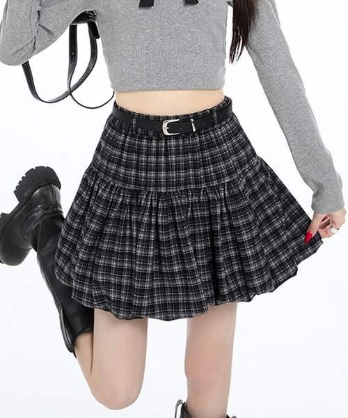 Nia（ニア）の「Nia(ニア)/【ベルト付属】チェック柄バルーンスカート（スカート・レディース・ブラック/ブラウン/ネイビー・SMALL/MEDIUM）」の12枚目の写真