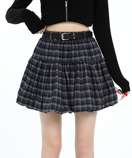 Nia（ニア）の「Nia(ニア)/【ベルト付属】チェック柄バルーンスカート（スカート・レディース・ブラック/ブラウン/ネイビー・SMALL/MEDIUM）」の7枚目の写真