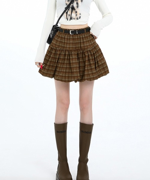 Nia（ニア）の「Nia(ニア)/【ベルト付属】チェック柄バルーンスカート（スカート・レディース・ブラック/ブラウン/ネイビー・SMALL/MEDIUM）」の19枚目の写真