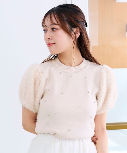 MAJESTIC LEGON（マジェスティックレゴン）の「キラキラ袖シャギーニット（ニット/セーター・レディース・ピンク/ブラック/アイボリー・MEDIUM）」の3枚目の写真