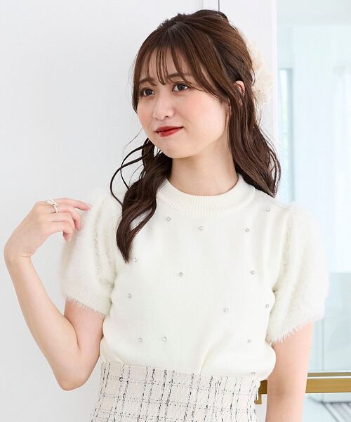 MAJESTIC LEGON（マジェスティックレゴン）の「キラキラ袖シャギーニット（ニット/セーター・レディース・ピンク/ブラック/アイボリー・MEDIUM）」の7枚目の写真