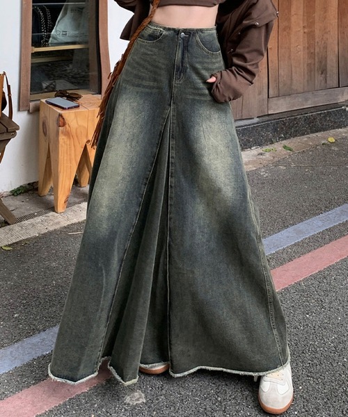 meJane（ミージェーン）の「ビンテージライクフレアーデニム ロングスカート（デニムスカート・レディース・ダークブルー・S/M/L）」の4枚目の写真